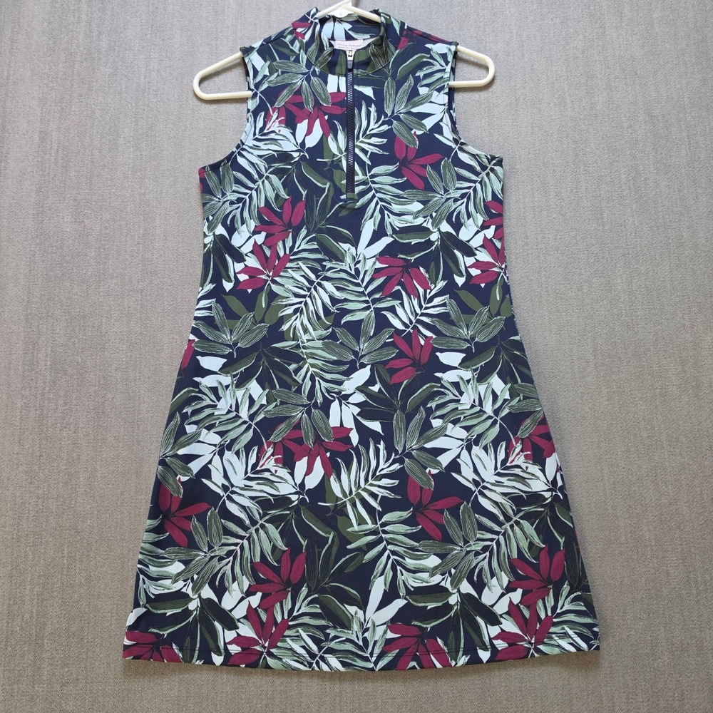 Tommy Bahama Active Dress Women S Navy Tropical Palm Quarter Zip Slvless Pockets